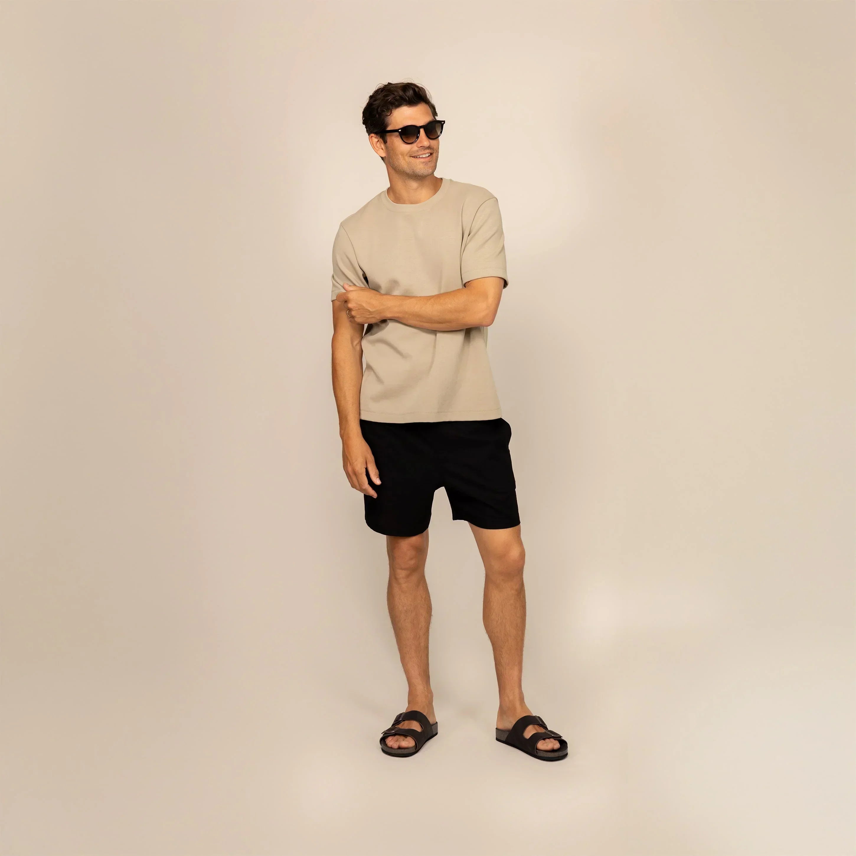 Man wearing a Marame Relaxed Fit T-Shirt in Canyon Clay, front view. |Canyon Clay