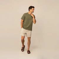 Man wearing a Marame Relaxed Fit T-Shirt in Olive, front view. |olive