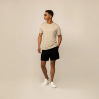 Man wearing a Marame Slim Fit Lyocell Blend T-Shirt in Canyon Clay, front view. |Canyon Clay