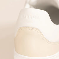 Marame Smart Leather Contrast Trainers in White/Beige, closeup.