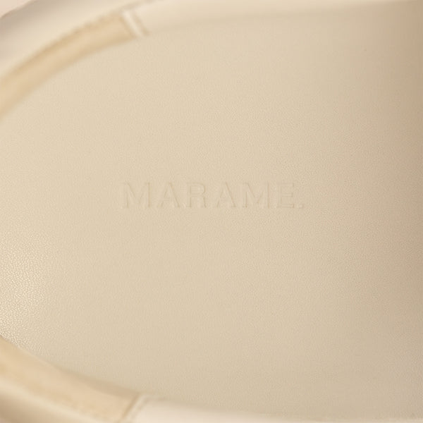 Marame Smart Leather Contrast Trainers in White/Beige, closeup.