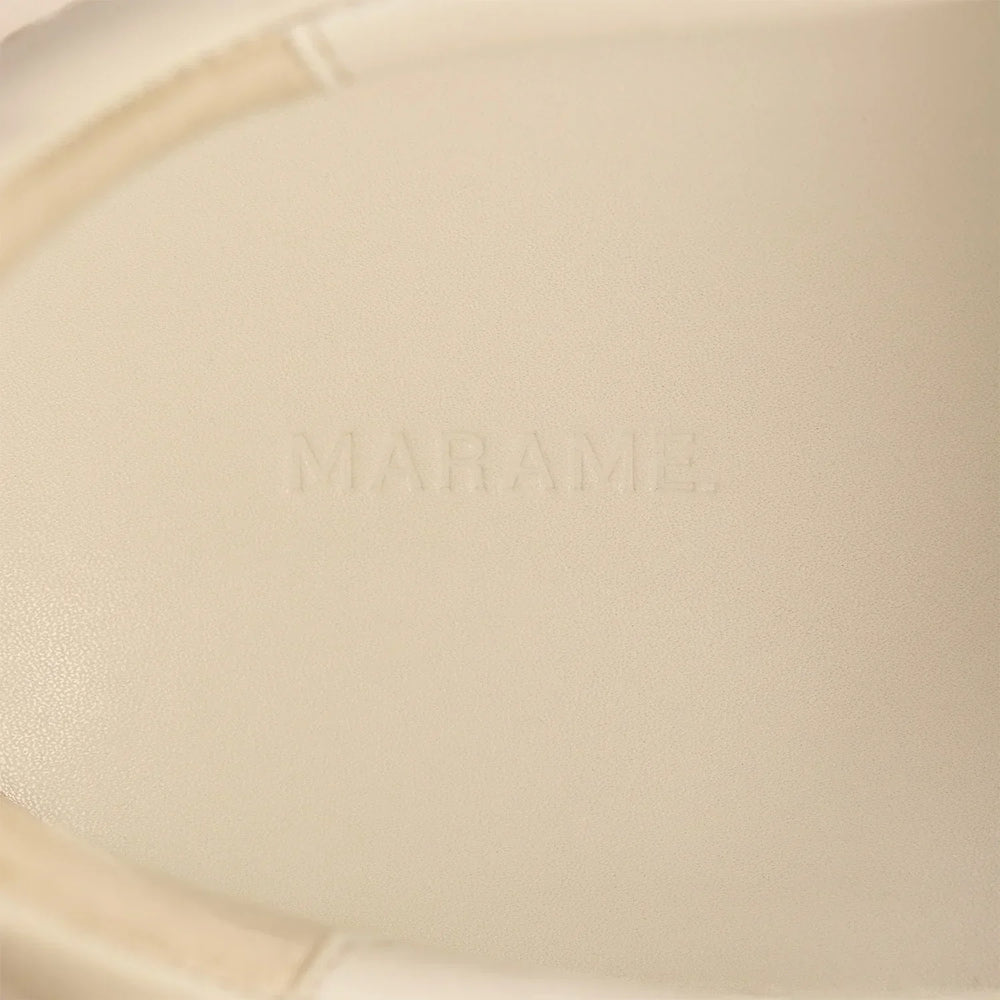 Marame Smart Leather Contrast Trainers in White/Beige, closeup.