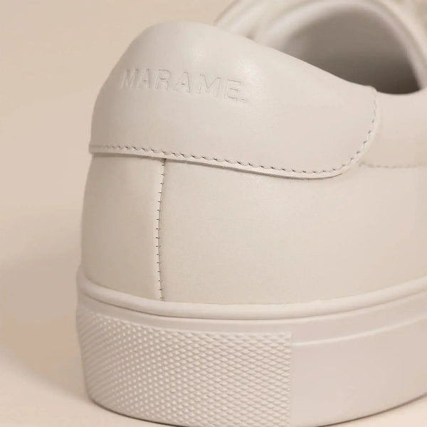 Smart Leather Trainers in White, closeup.|white