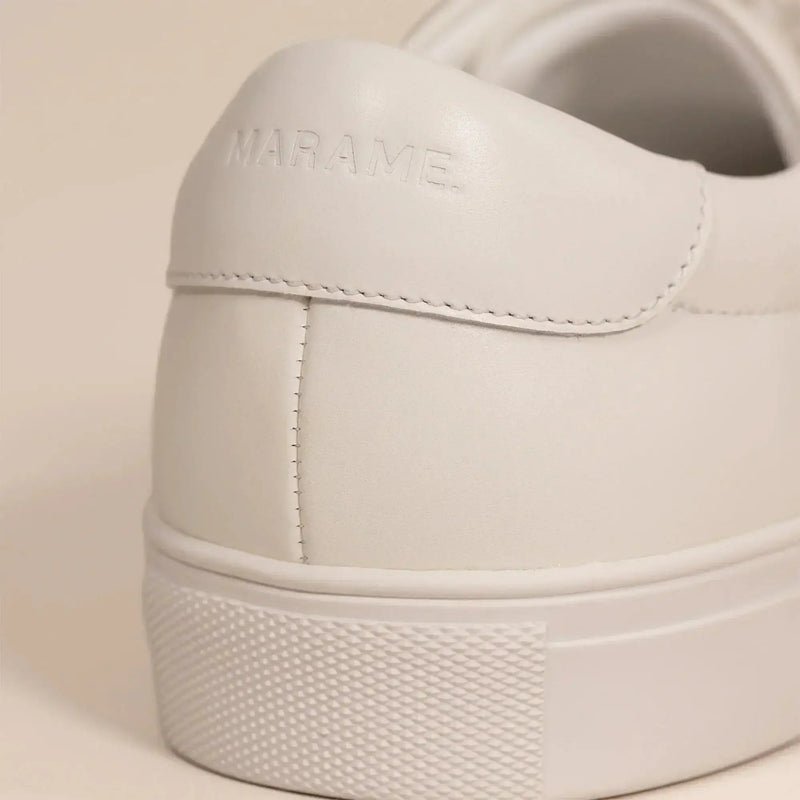 Smart Leather Trainers in White, closeup.|white