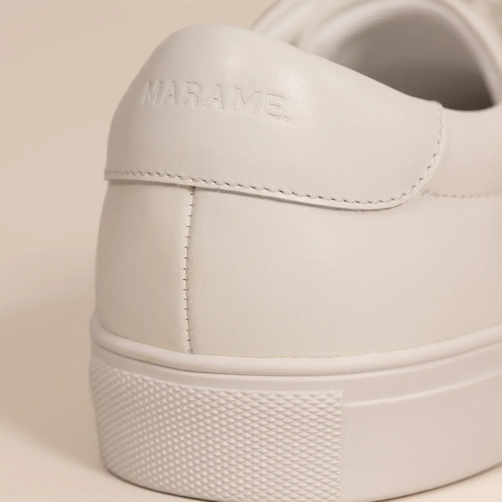 Smart Leather Trainers in White, closeup.