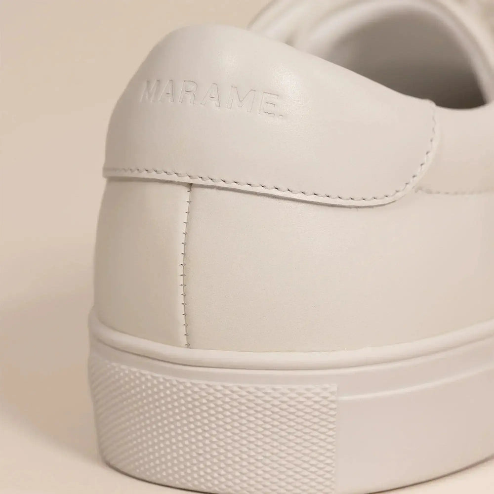 Smart Leather Trainers in White, closeup.|white