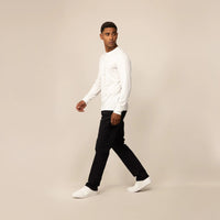 Man wearing Marame Straight Leg Denim Jeans in Black, front view. |black denim