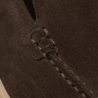 Man wearing Suede Loafers in Burnt Brown, closeup.