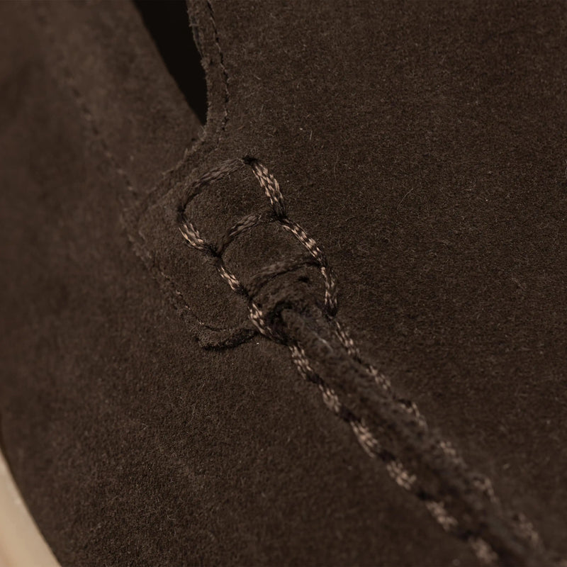 Man wearing Suede Loafers in Burnt Brown, closeup. |burnt brown