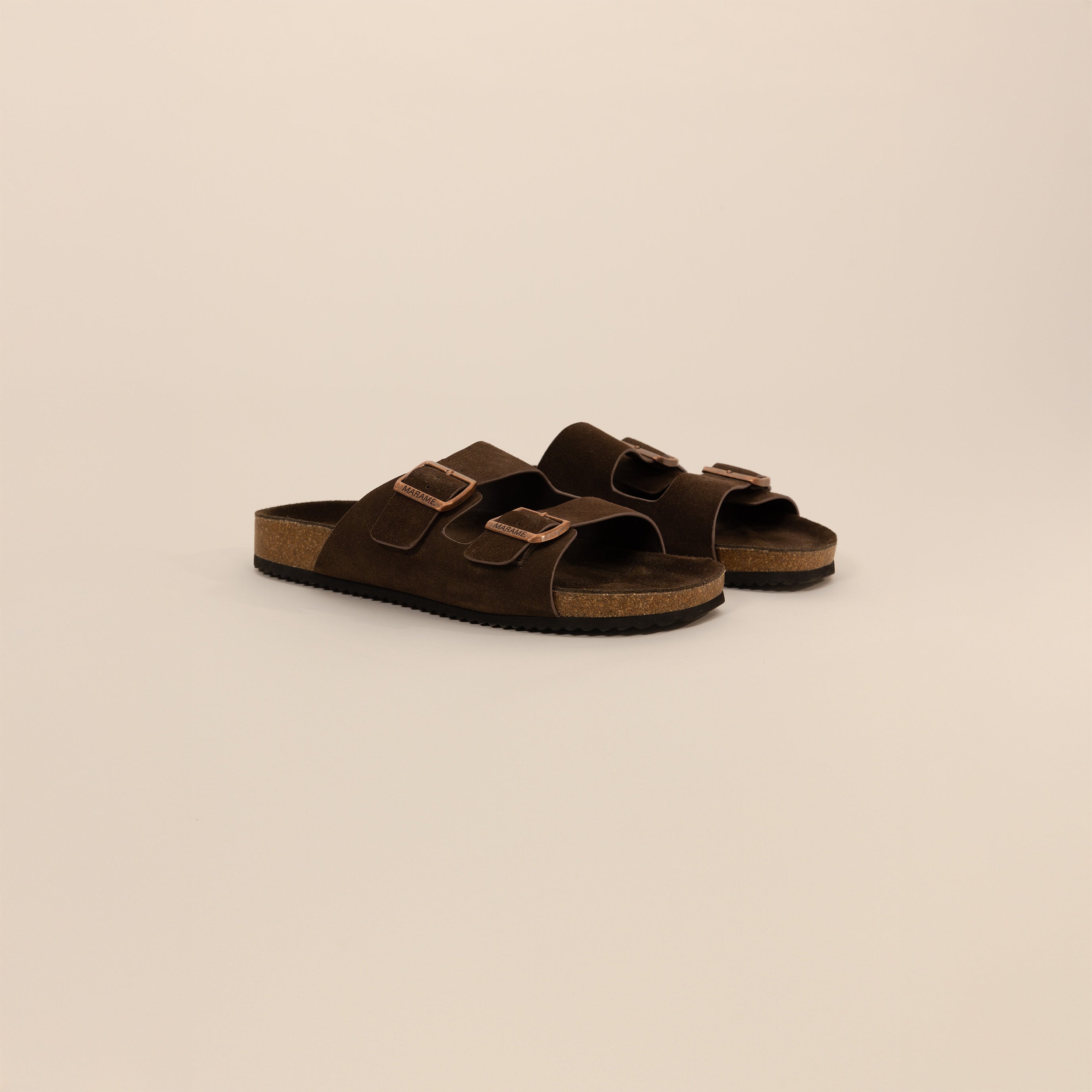 Marame Suede Sandals in Brown, front view.