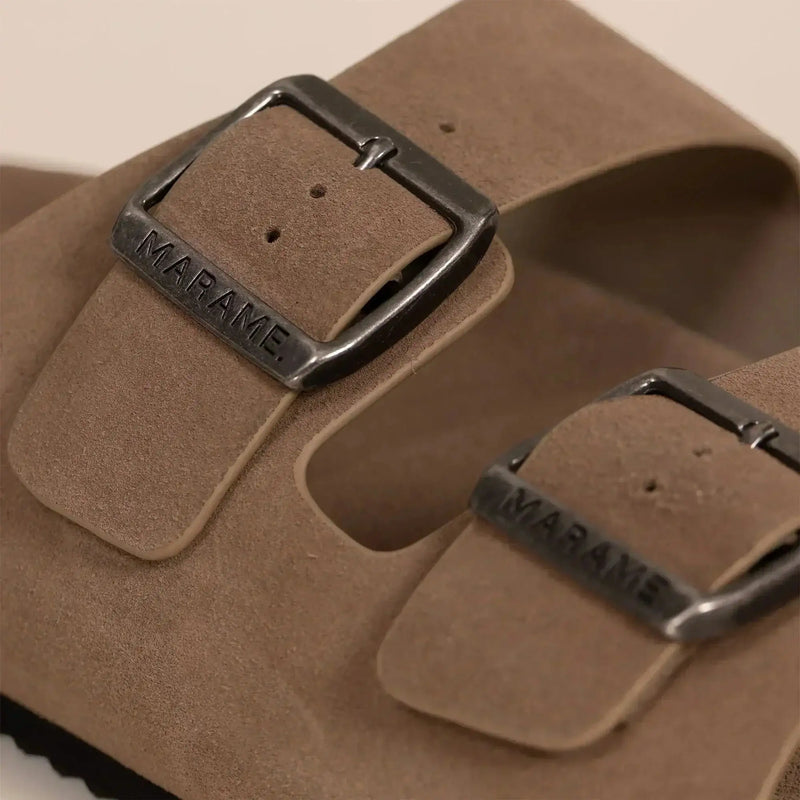 Marame Suede Sandals in Clay, closeup. |Clay