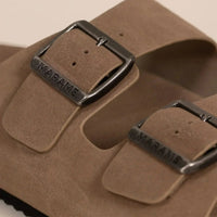 Marame Suede Sandals in Clay, closeup. |Clay