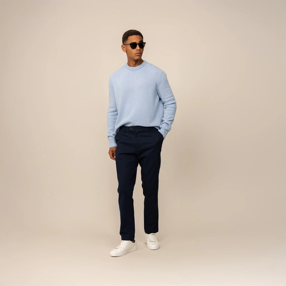 Man wearing Marame Tapered Chinos in Navy, front view | navy