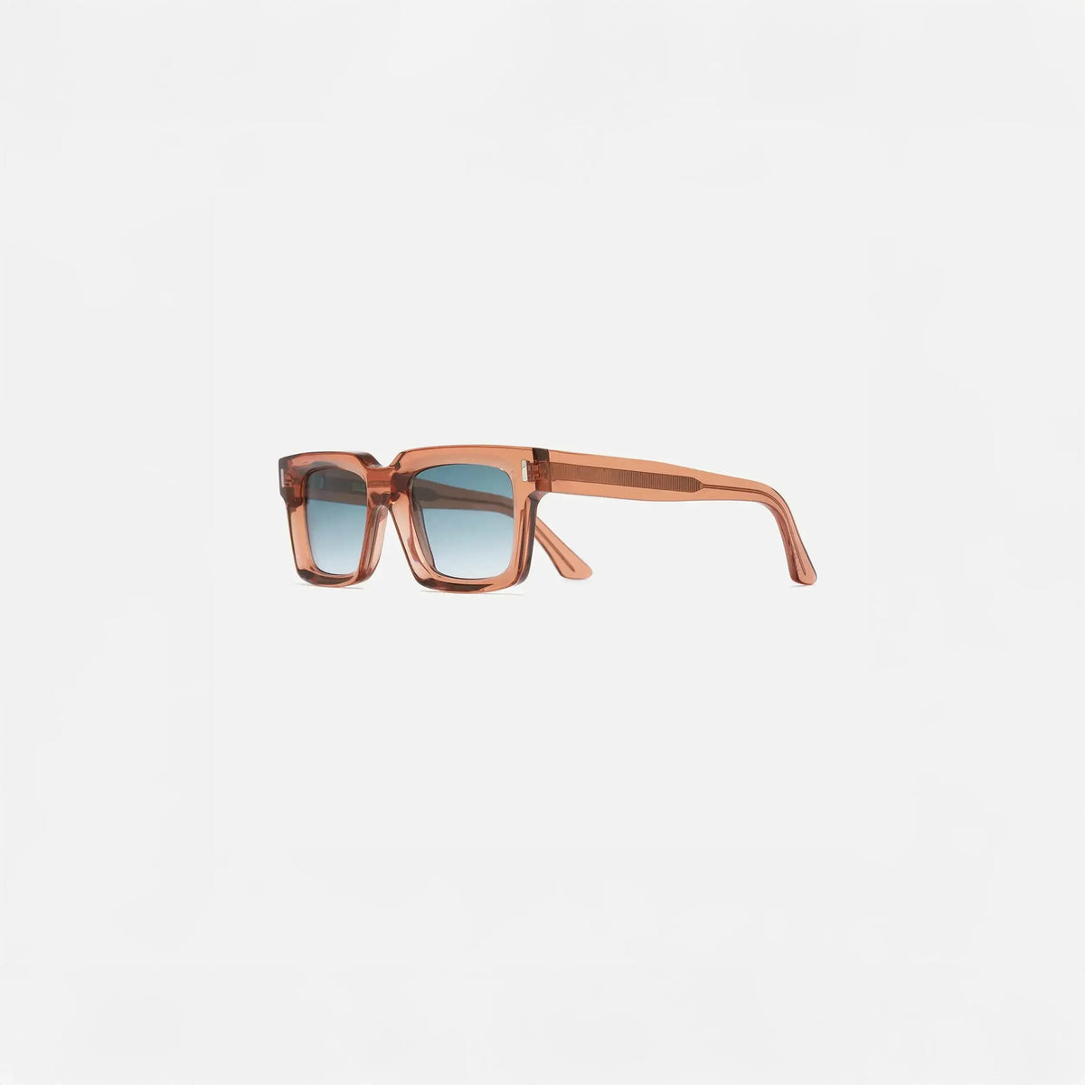 
Cutler and Gross Square Sunglasses 1386 in Crystal Peach, side view.