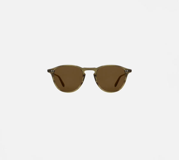 Garrett Leight Hampton Sun Sunglasses in Olive Tortoise, front view.