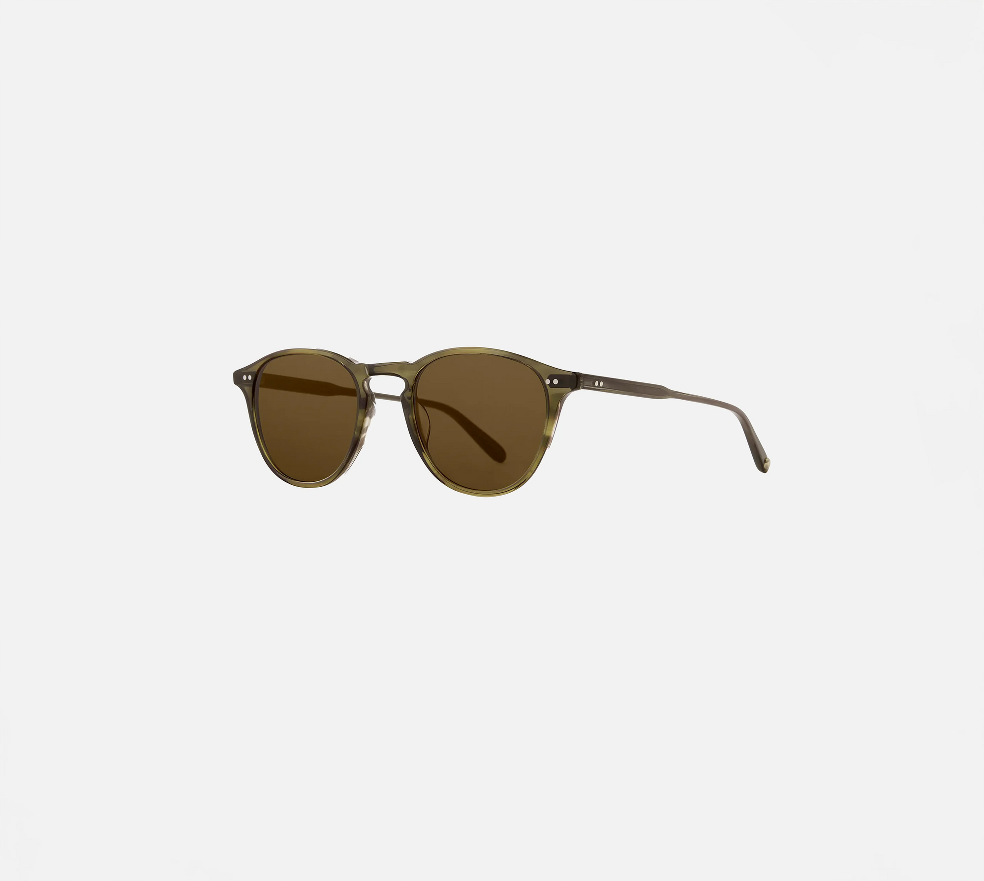 Garrett Leight Hampton Sun Sunglasses in Olive Tortoise, side view.|olive tortoise