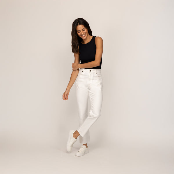 Woman wearing Marame Double Layer Fitted Vest in Black, full view.