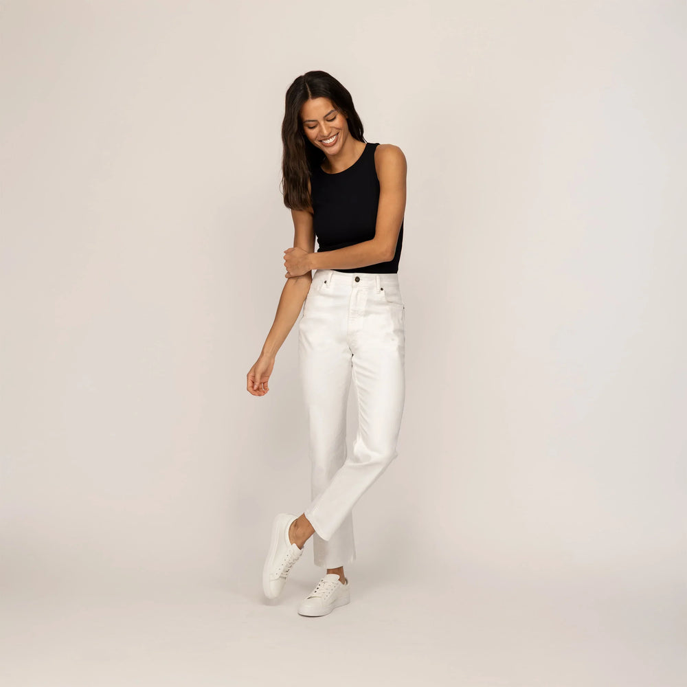 Woman wearing Marame Double Layer Fitted Vest in Black, full view.