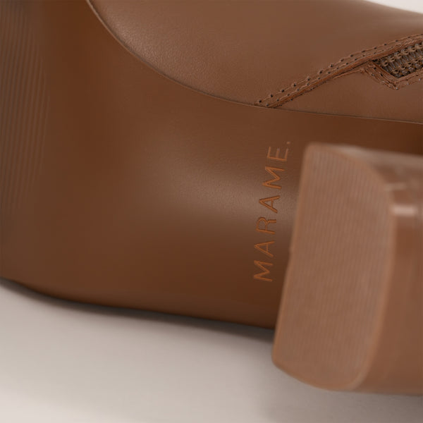 Marame Leather Ankle Boots in Brown, closeup.