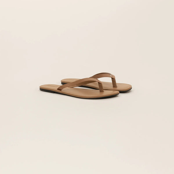 Marame Leather Flip Flops in Brown, front view.