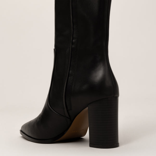 Marame Leather Knee-High Boots in Black, closeup.