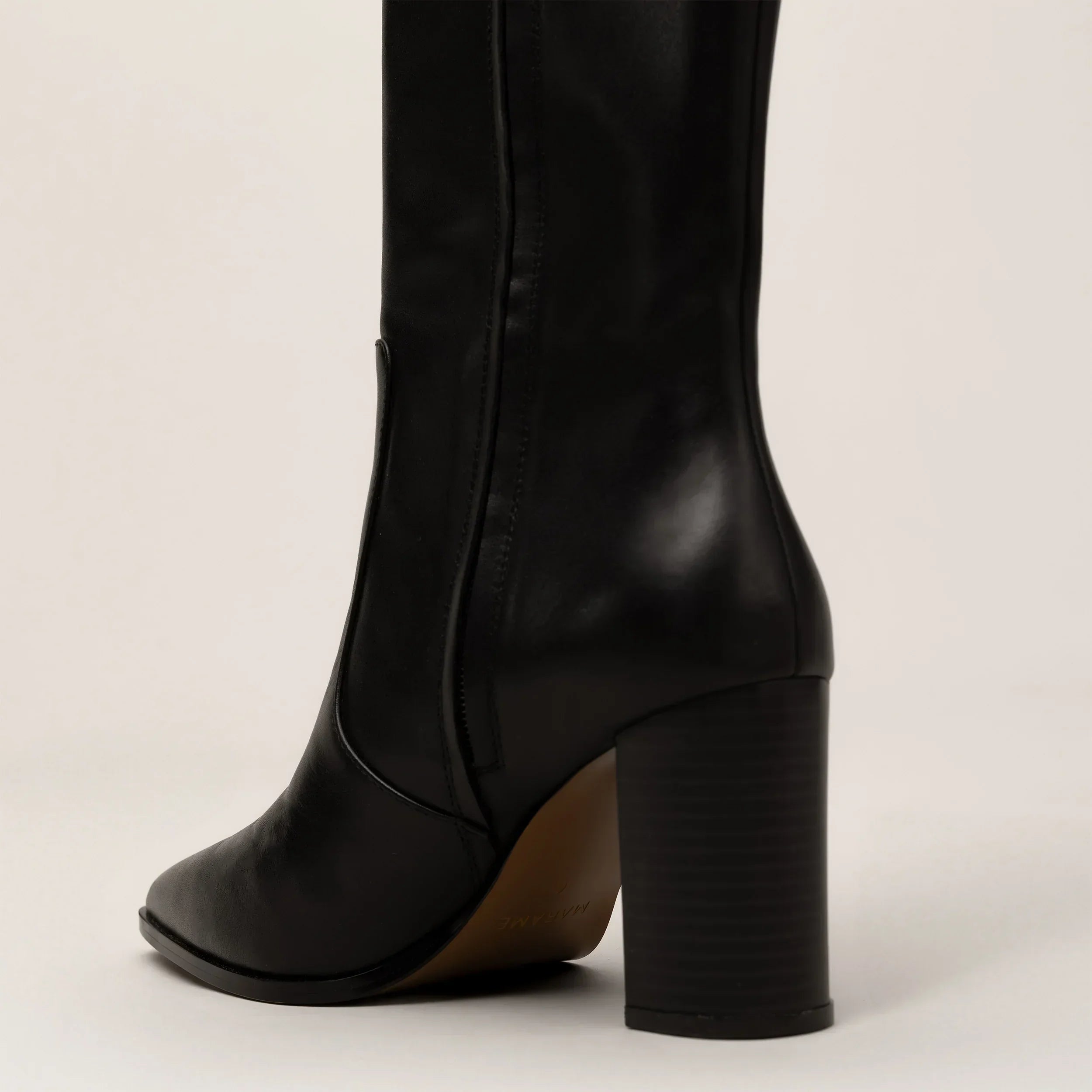 Marame Leather Knee-High Boots in Black, closeup. |black