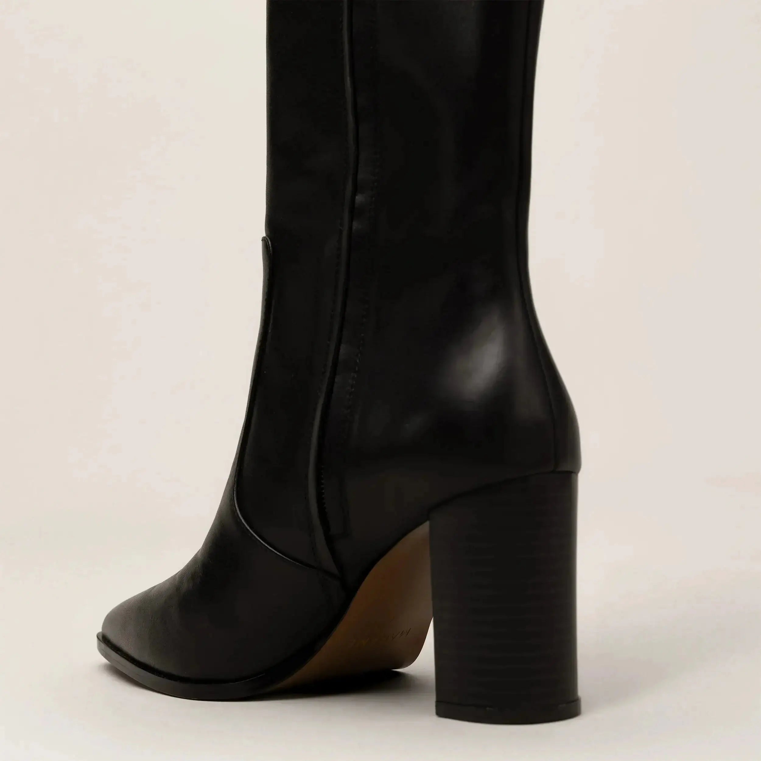 Marame Leather Knee-High Boots in Black, closeup. |black