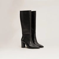 Marame Leather Knee-High Boots in Black, front view.