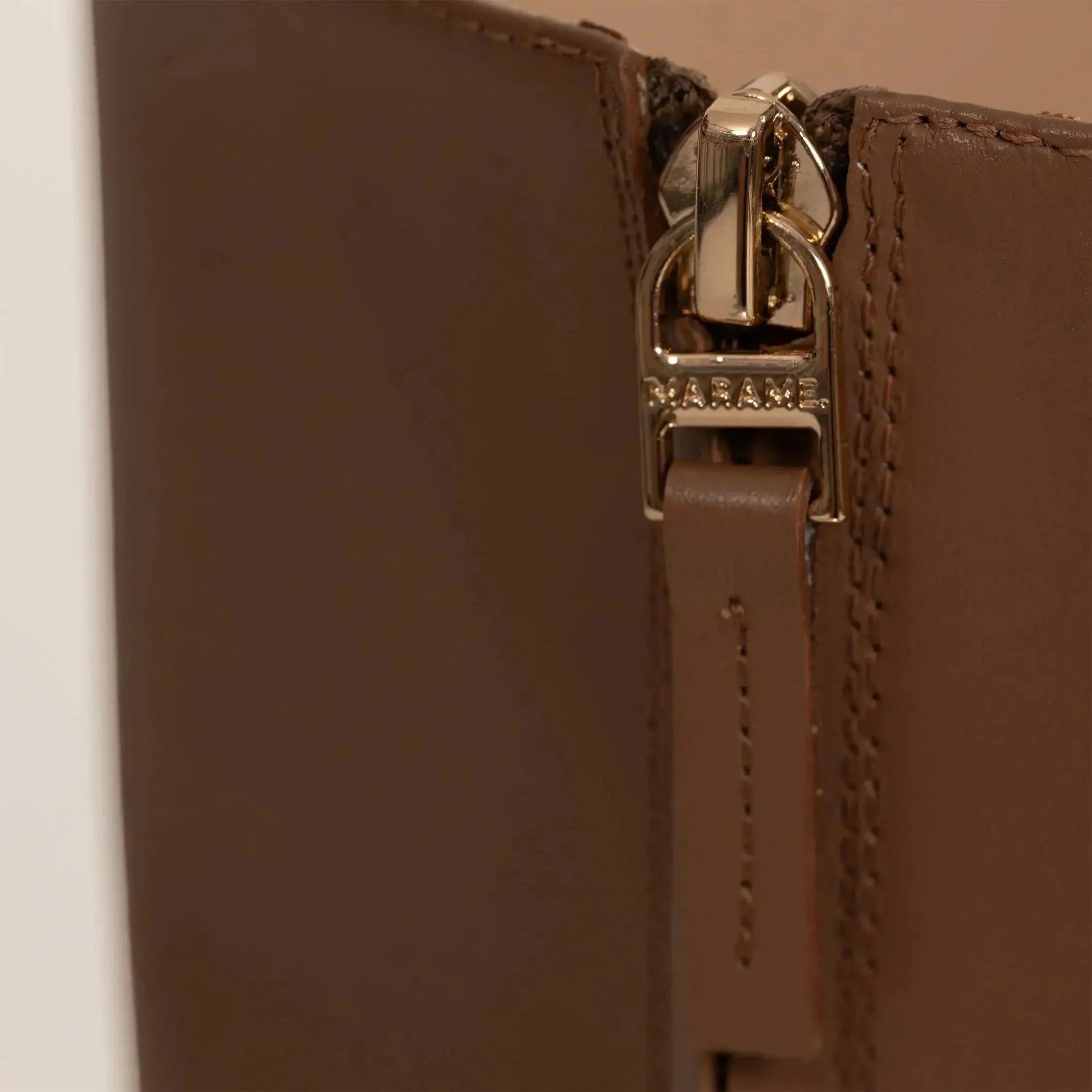 Marame Leather Knee-High Boots in Brown, closeup. |brown