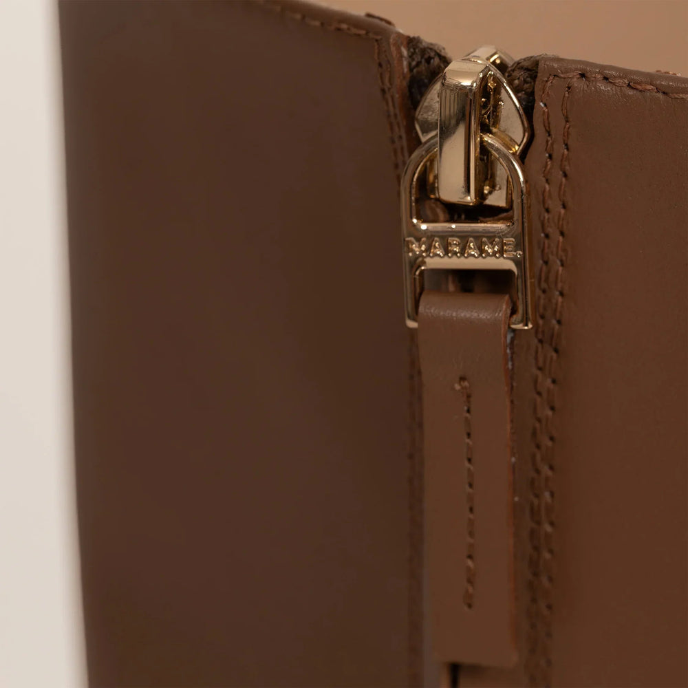 Marame Leather Knee-High Boots in Brown, closeup. |brown