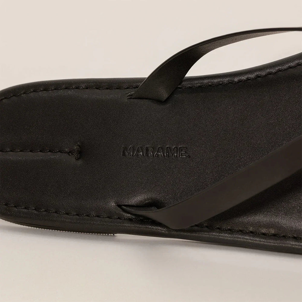 Marame Leather Flip Flops in Black, detail. |black