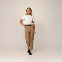 Woman wearing a Marame Regular Fit T-Shirt in White, front view. |white