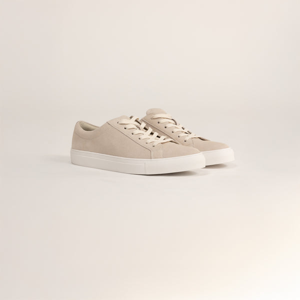 Woman wearing Marame Smart Suede Trainers in Grey, front view.