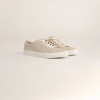 Woman wearing Marame Smart Suede Trainers in Grey, front view.